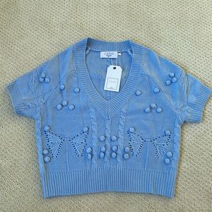 CISTAR V-Neck Blue Short Sleeved Sweater